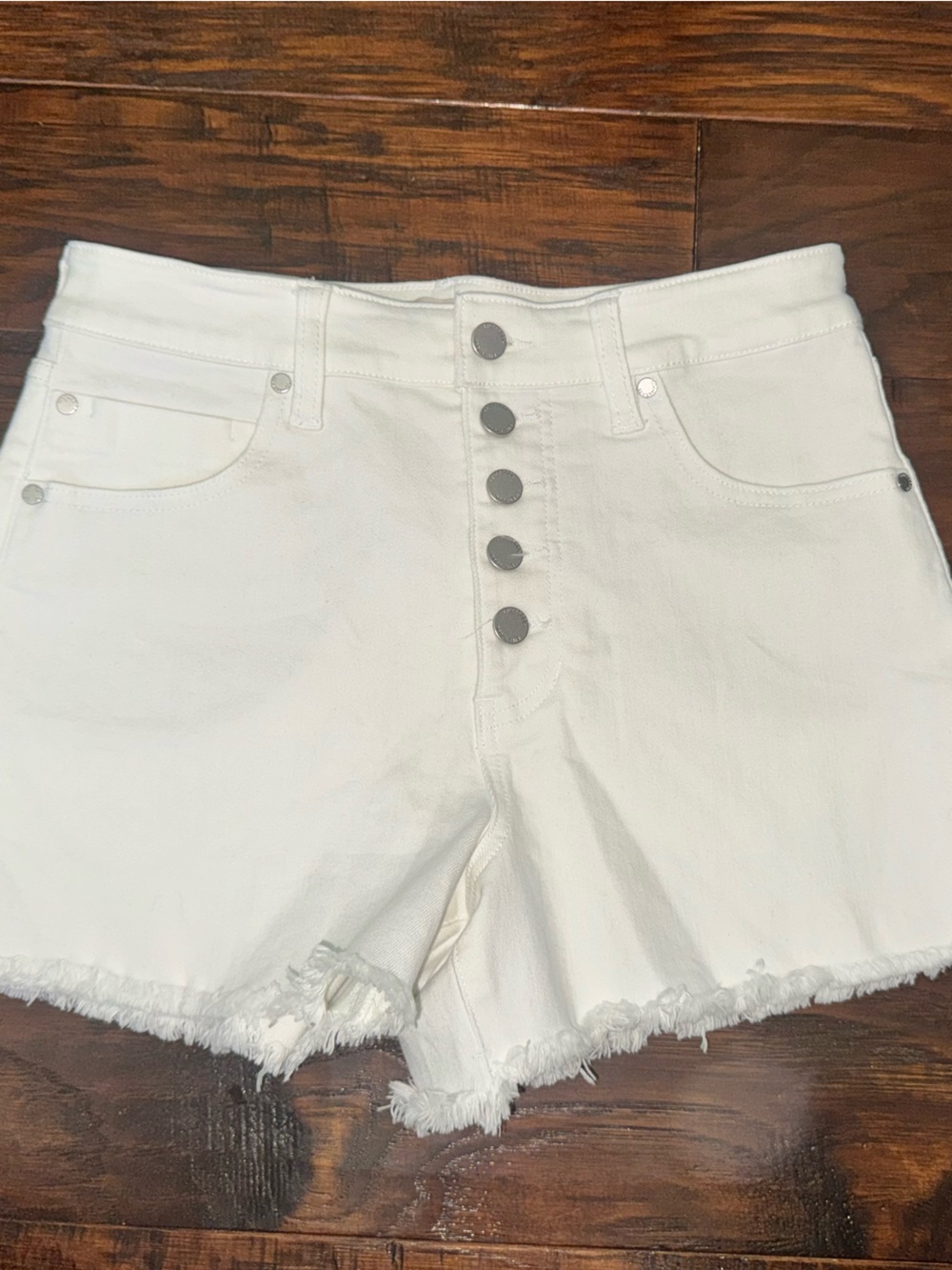 Liverpool LA Christine HI-Rise White Frayed Hem Button-Front Women's Shorts 2/26